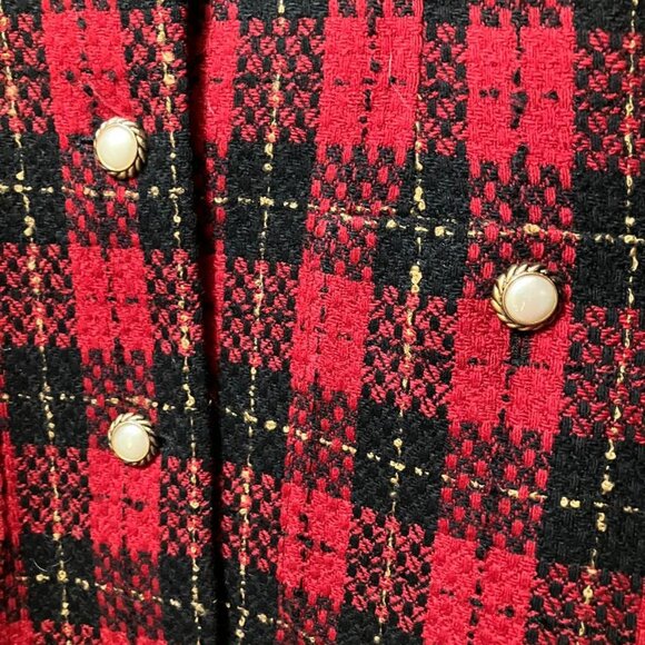 Vintage Talbots Womens Red Plaid Tweed Wool Pearl Button Blazer Jacket 16 Petite - Picture 4 of 6